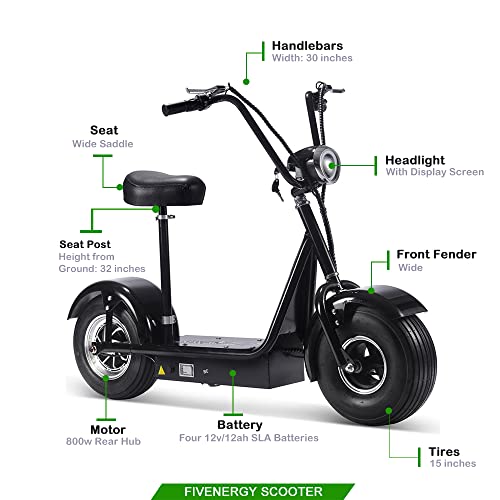 Fatboy 800w Rear Hub Motor Electric Scooter with Seat and 15" Pneumatic Tires