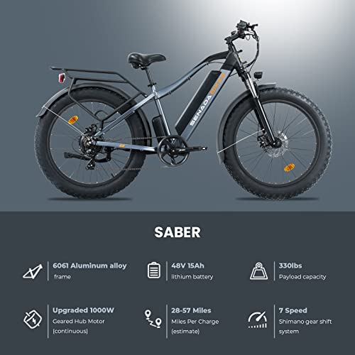 SENADA Saber Electric Bike for Adults, 48V 15Ah Battery 1000W Fat Tire Electric Bike Snow Beach Ebike