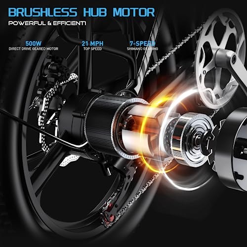 Electric Bike for Adults, 20" x2.4" Fat Tire Foldable Ebike 48V 500W Motor