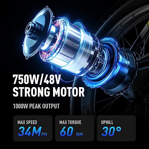 EXRBYKO Fat Tire Electric Bike for Adults 26" x 4", 750W 34MPH Electric Bicycle