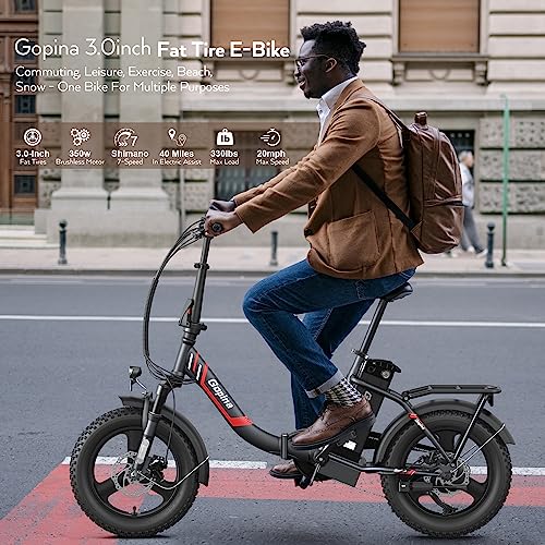 Gopina Electric Bike, 16" x 3.0 Fat Tire Electric Bike for Adults, 350W Folding Electric Bike