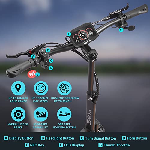 Yume X11 Electric Scooter C-Shaped Absorber 30AH Li Battery 60V 6000W Dual Motors up to 50 MPH