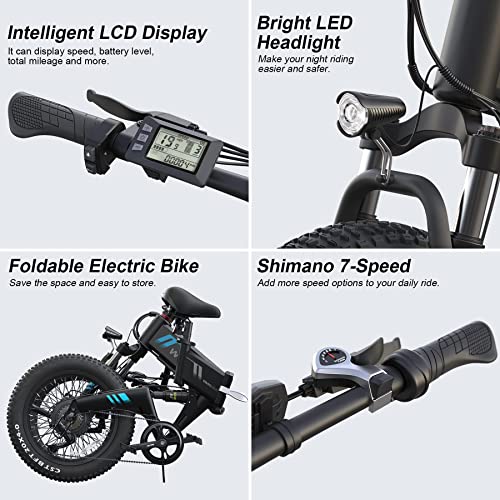 Wooken Electric Bike, 20'' Fat Tire Electric Bike for Adults