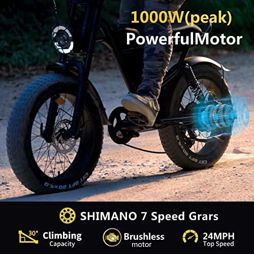 Aizepa Electric Bike for Adults,1000W Electric Motorcycle Dirt Bike,20" x4.0 Fat Tire