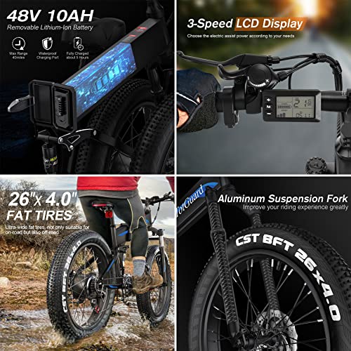 TotGuard Electric Bike, 26"x4" Electric Bike for Adults Fat Tire 500W 21.6MPH Ebike
