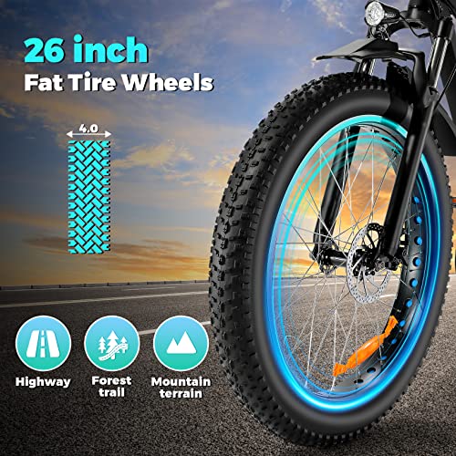 Speedrid Electric Bike 48V 500W Fat Tire Electric Bike Snow Bike 26" 4.0, 48V 10.4Ah