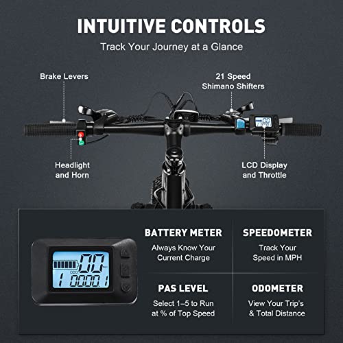 Viribus Electric Bike for Adults, 25mph 40+ Mile Range Fat Tire E Bike with Shimano 21 Speed