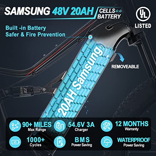 FREESKY Electric Bike for Adults 1000W BAFANG Motor 48V 20Ah Samsung Cells Battery 26" Fat Tire