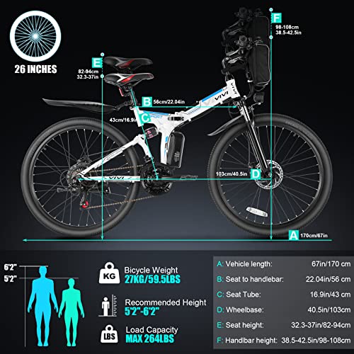 Vivi Electric Bike for Adults 26" Ebike, 500W Folding Electric Bike, 20MPH