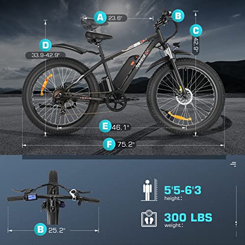 Speedrid Electric Bike 48V 500W Fat Tire Electric Bike Snow Bike 26" 4.0, 48V 10.4Ah