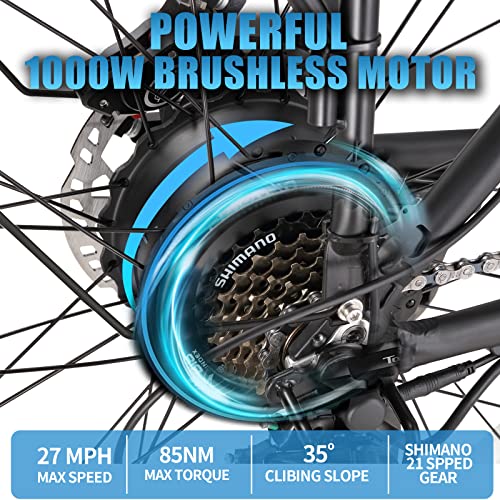 KETELES K800 1000W Electric Bike for Man, 17.5AH Battery with Powerful Motor Electric Beach Snow Bicycle