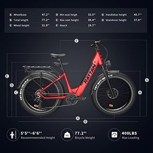 Rattan Pathfinder Electric Bike Adults,48V 15AH Removable Battery Ebike with 750W Motor
