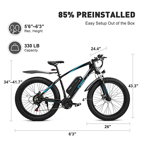 Viribus Electric Bike for Adults, 25mph 40+ Mile Range Fat Tire E Bike with Shimano 21 Speed