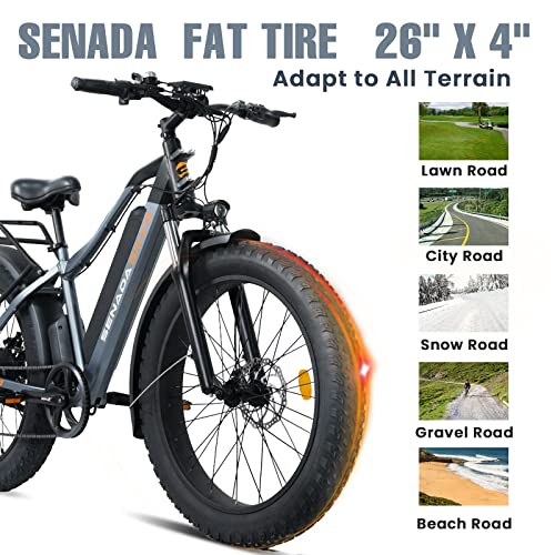 SENADA Saber Electric Bike for Adults, 48V 15Ah Battery 1000W Fat Tire Electric Bike Snow Beach Ebike