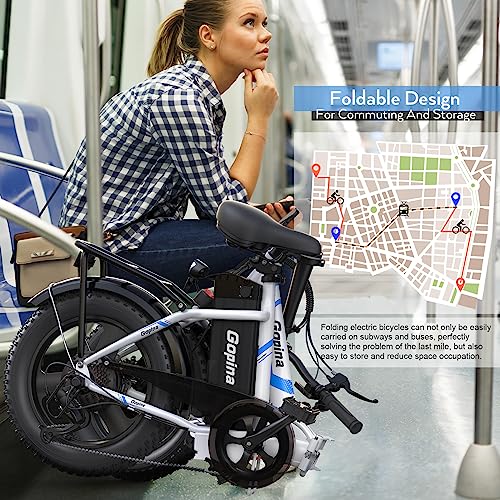 Gopina Electric Bike, 16" x 3.0 Fat Tire Electric Bike for Adults, 350W Folding Electric Bike