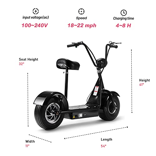 Fatboy 800w Rear Hub Motor Electric Scooter with Seat and 15" Pneumatic Tires