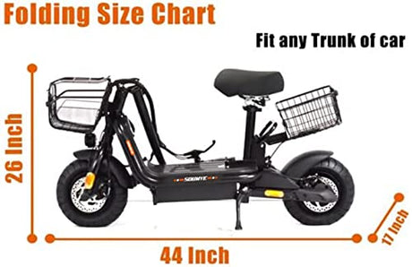 Soumye 48V 500W 13AH Folding Electric Scooters E-Scooter 10" Fat Tire Lithium-ion Battery