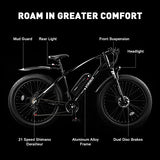 Viribus Electric Bike for Adults, 25mph 40+ Mile Range Fat Tire E Bike with Shimano 21 Speed