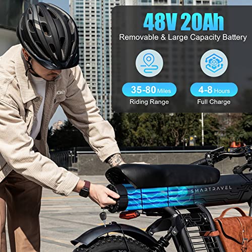 SMARTRAVEL Electric Bike 32MPH E Bikes for Adults Electric with 1200W 48V/20Ah Removable Battery
