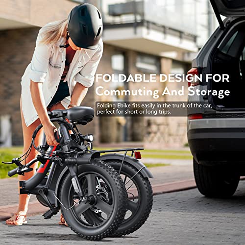 Gopina Electric Bike, 16" x 3.0 Fat Tire Electric Bike for Adults, 350W Folding Electric Bike