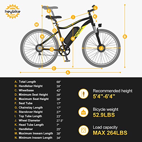 Heybike Race Max 27.5" Electric Bike for Adults 500W Brushless Motor 48V 12.5AH Removable Battery