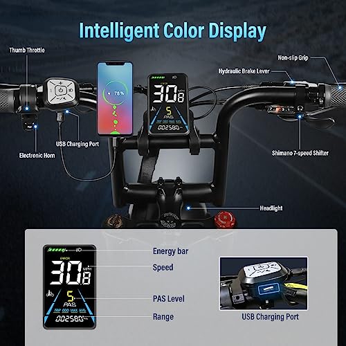 SAMEBIKE 1000W Electric Bike 48V 16Ah Battery Up to 30 MPH & 62 Miles Electric Dirt Bike