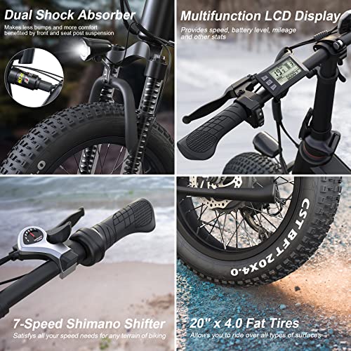 Electric Bike,20"x4" Electric Bike for Adults Fat Tire 500W 20MPH Ebike