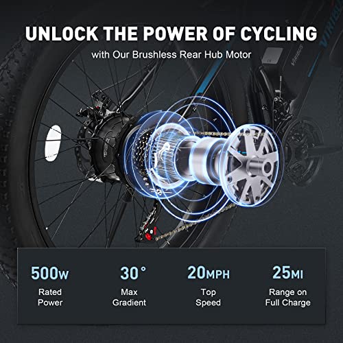 Viribus Electric Bike for Adults, 25mph 40+ Mile Range Fat Tire E Bike with Shimano 21 Speed