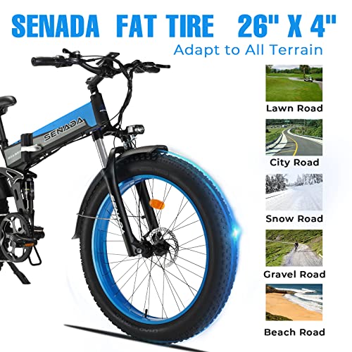 SENADA Folding Fat Tire Electric Bike for Adults, 1000W Electric Bicycle 30MPH 48V 14Ah Battery Travel Portable Folding Ebike