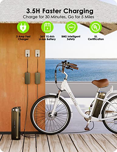 Oraimo Electric Bike for Adults 3A Fast Charge, 36V 10.4Ah UL-Certified Li-ion Battery