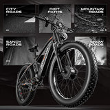 Electric Mountain Bike 26'' Dual Motor 1500W 48V 18A Ebike for Adult