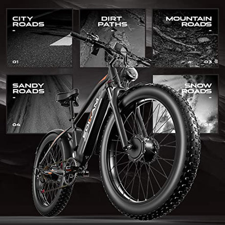 Electric Mountain Bike 26'' Dual Motor 1500W 48V 18A Ebike for Adult