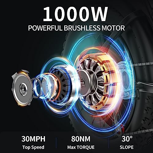 Ridstar Electric Motorcycles for Adults, 1000W 20AH 30MPH Electric Bike 20'' Fat Tire