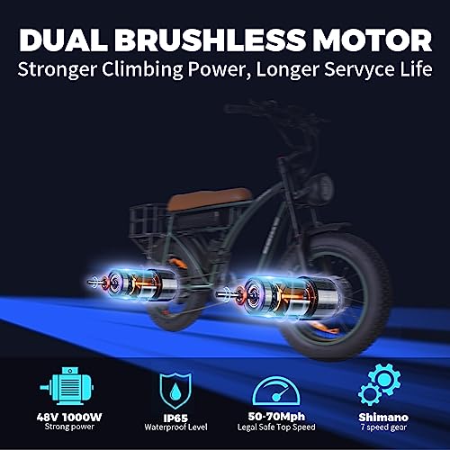 1CYCLE Electric Bikes 2000w Ebikes for Adults, Dual Motor Fat Tire Electric Mountain Bike