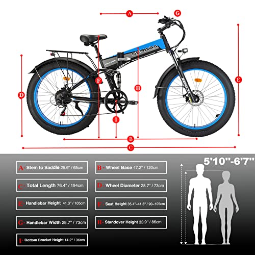 SENADA Folding Fat Tire Electric Bike for Adults, 1000W Electric Bicycle 30MPH 48V 14Ah Battery Travel Portable Folding Ebike