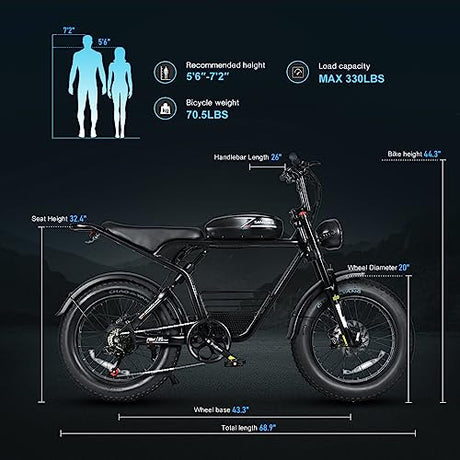 SAMEBIKE 1000W Electric Bike 48V 16Ah Battery Up to 30 MPH & 62 Miles Electric Dirt Bike