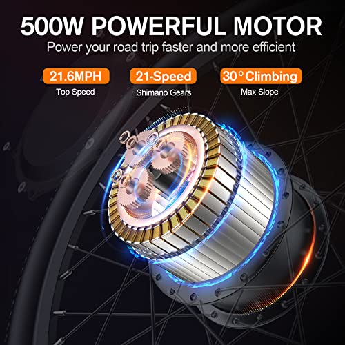 TotGuard Electric Bike, 27.5" Electric Bike for Adults 500W Ebike 21.6MPH Adult Electric Bicycles Electric Mountain Bike