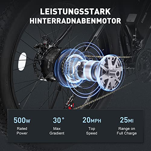 Viribus Electric Bike for Adults, 25mph 40+ Mile Range Fat Tire E Bike with Shimano 21 Speed