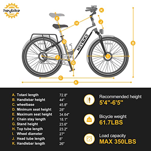 Heybike Cityrun Electric Bike, 500W City Cruiser Ebike, 48V 15Ah Removable Battery