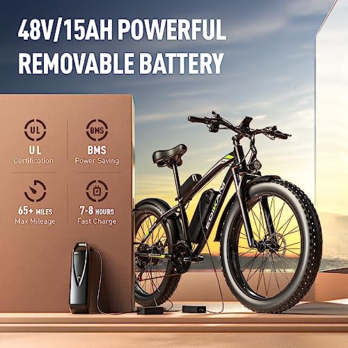 EXRBYKO Fat Tire Electric Bike for Adults 26" x 4", 750W 34MPH Electric Bicycle