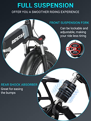 Folding Ebikes for Adults Full Suspension 1000W Motor 48V 14AH Removable Battery