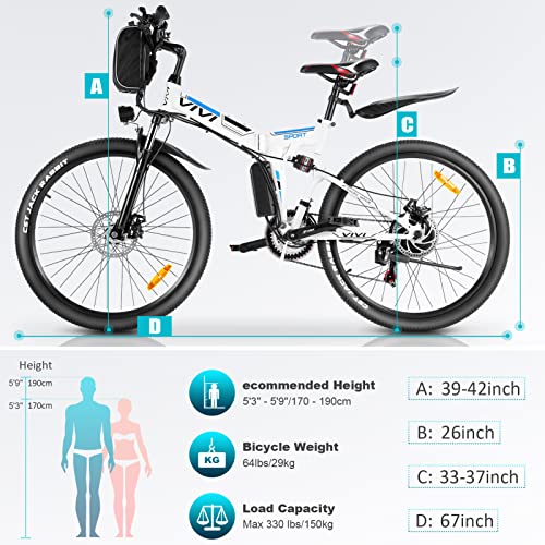 Vivi M026TGB Electric Bike 26" Electric Bike for Adults, Folding Electric Mountain Bike with 500W MotorShock Absorber