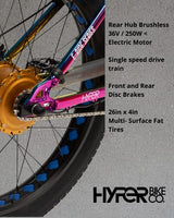 Hyper E-Ride BMX Fat Tire Electric Bike. 250w, 36v Battery