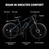 Viribus Electric Bike for Adults, 25mph 40+ Mile Range Fat Tire E Bike with Shimano 21 Speed