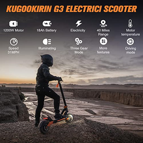 Electric Scooter, Kugookirin G3 Electric Scooter for Adults Powerful 1200W Motor Up to 31 mph
