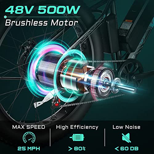 Vivi F26F Electric Bike, 500W 26" x 4.0 Fat Tire Electric Bike for Adults with 48V