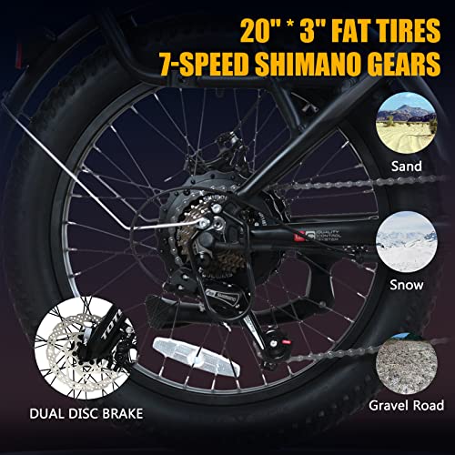 Totem Hauler Electric Bike for Adults, 20"*3.0 Fat Tire Ebike 48V 15Ah