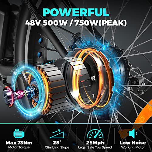 Speedrid Electric Bike 48V 500W Fat Tire Electric Bike Snow Bike 26" 4.0, 48V 10.4Ah