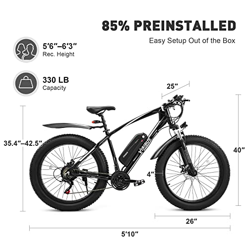 Viribus Electric Bike for Adults, 25mph 40+ Mile Range Fat Tire E Bike with Shimano 21 Speed
