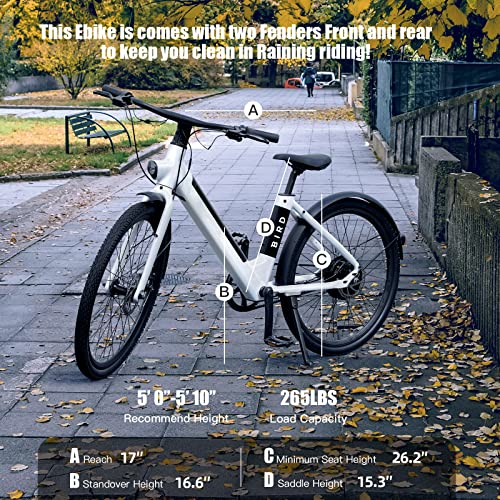Bird Electric Bike white for adults 500W Motor, 26" Woman Bird EBike Up to 50 MI - 36V Removable Battery